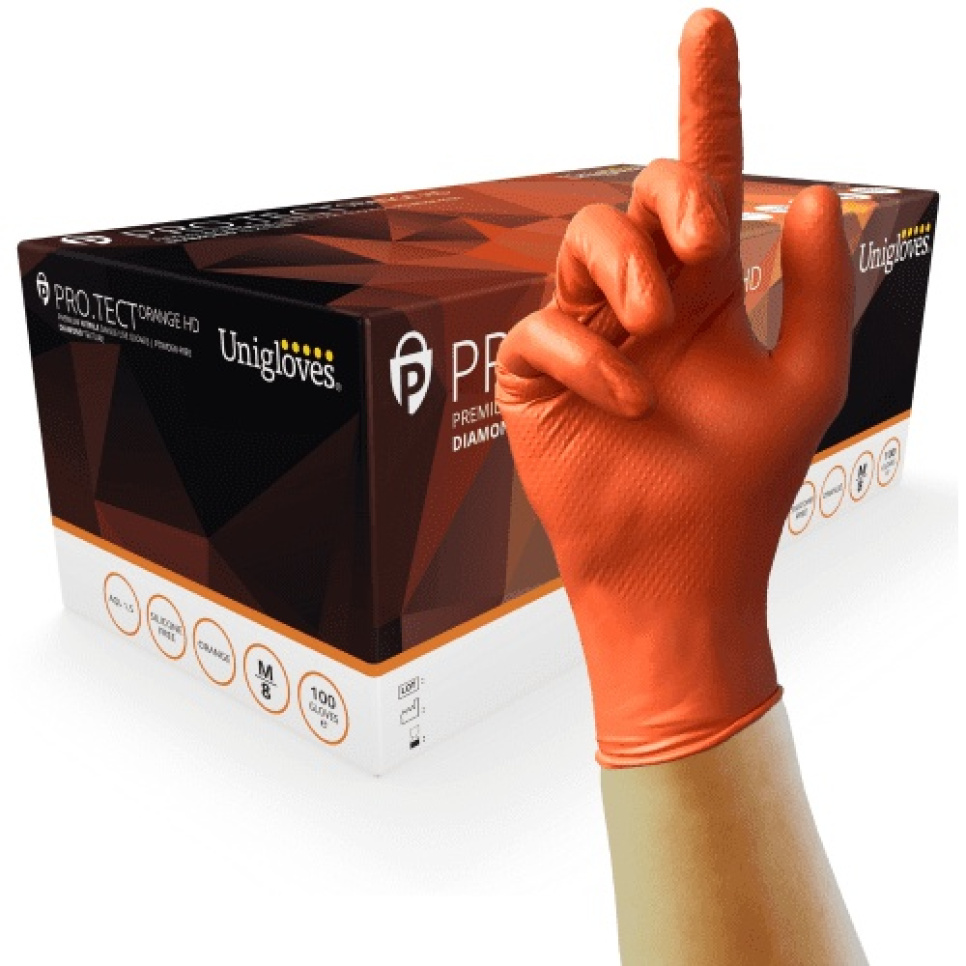 Nitrile glove, orange, extra strong, 100-pack - Unigloves - Medium in the group Kitchen interior / Sanitation at KitchenLab (2047-26686)